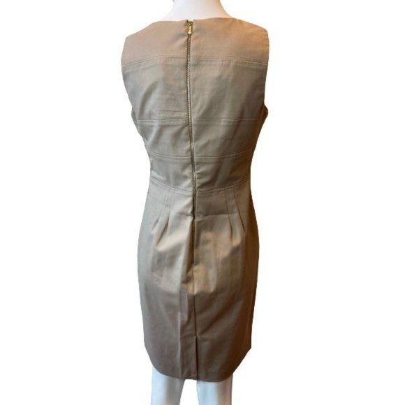 Calvin Klein Womens Sheath Dress Studded Detail Round Neck Back Zip Beige Size 6 - Picture 2 of 7